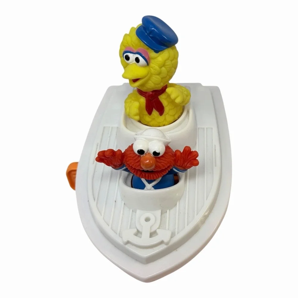 VTG Sesame Street BIG BIRD & ELMO Wind Up Boat Tyco 1995 Jim Hensen, NOT WORKING